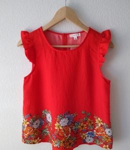 💐Anthropologie-Mine-flutter sleeve red floral top💐